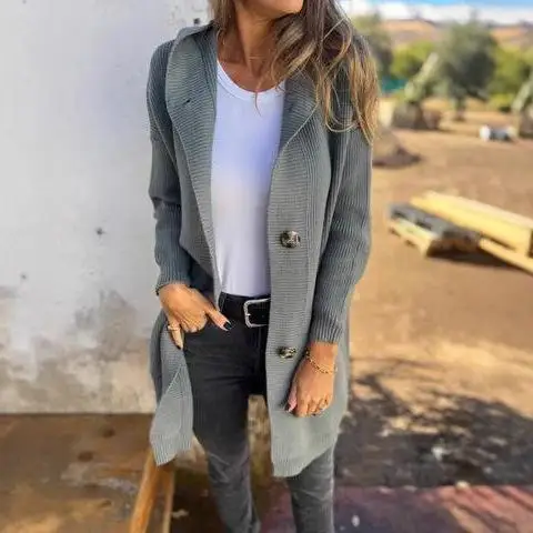 

Casual Mid-Length Sweater Cardigan Women's Autumn Winter New Sle Faion Outerwear Long Sve Color Tee-acetate Fiber