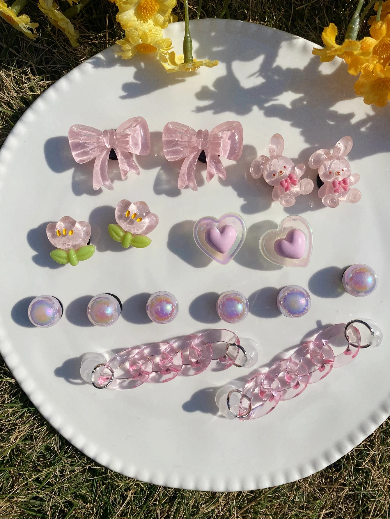 16개 토끼, 리본, 하트, 꽃, 핑크 체인 신발 버클, DIY 장식, 다기능 신발 클립 액세서리 여성용