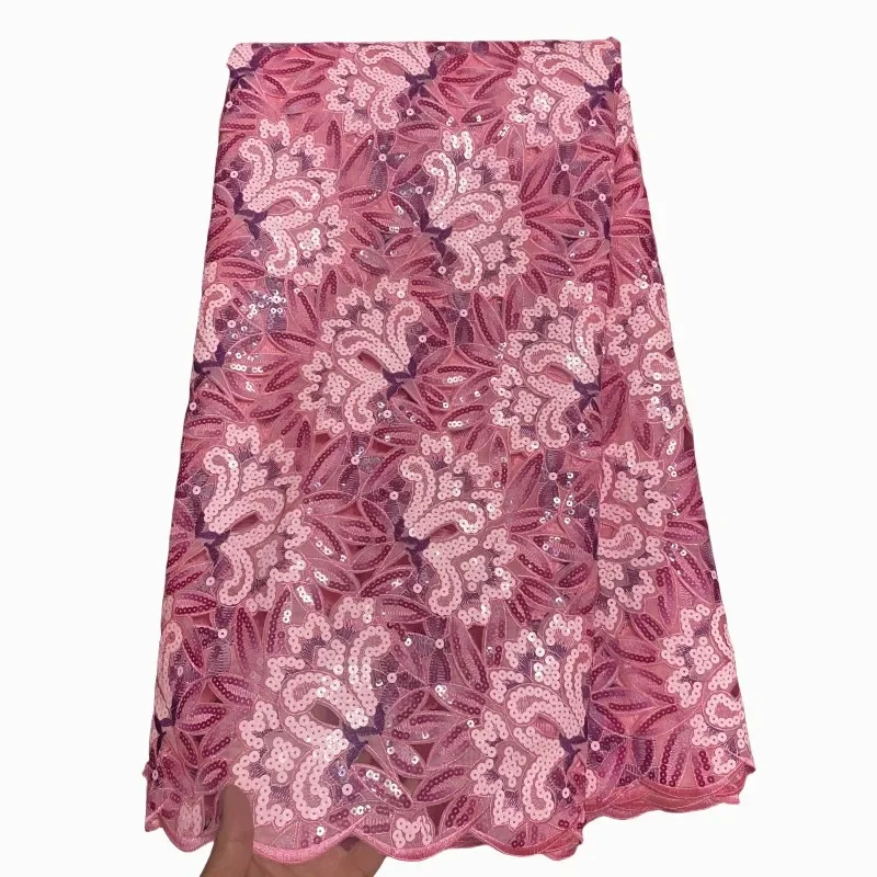 

5 Yard Newest Hot Selling French Lace With Sequins African Tulle Cord Lace Net Embroidered Fabric For Wedding Party PS032304