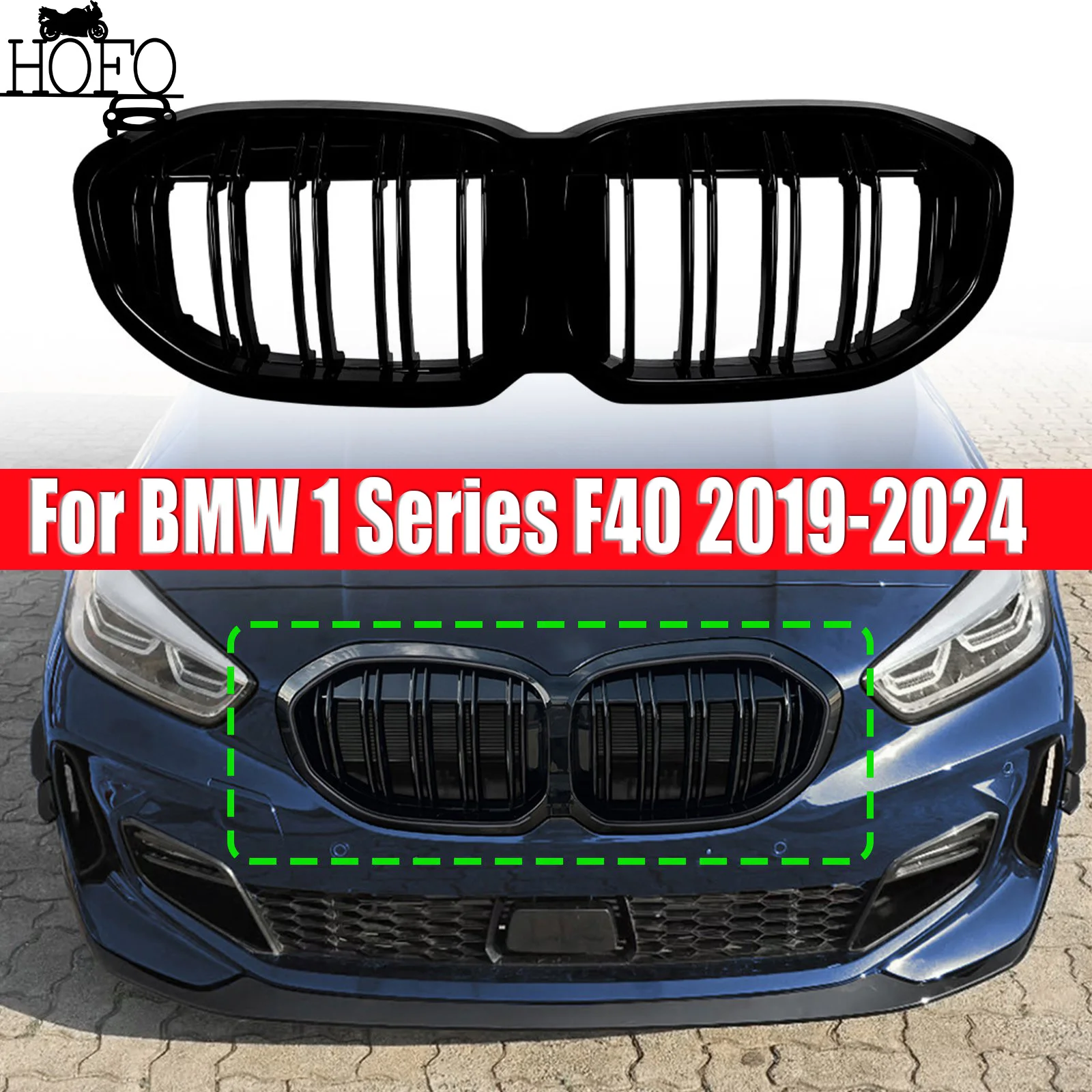 

For BMW 1 Series F40 2019-2024 Front Kidney Double Single Line Grille Grill Grid Mesh Tuning