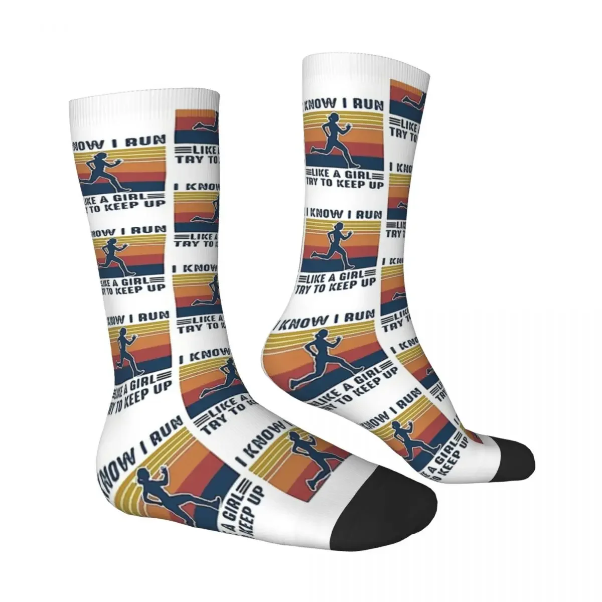 I Know I Run Like A Girl -Try To Keep Up Triathlon Unisex Winter Socks Cycling Happy Socks street style Crazy Sock