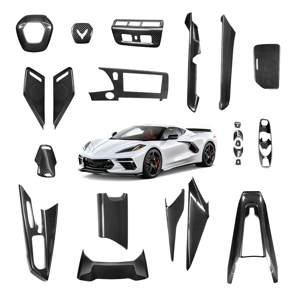 Shasha fibra de carbono totalmente seca acessórios interiores do carro conjunto completo de fibra de carbono para corvette c8 qualidade oem direta da 