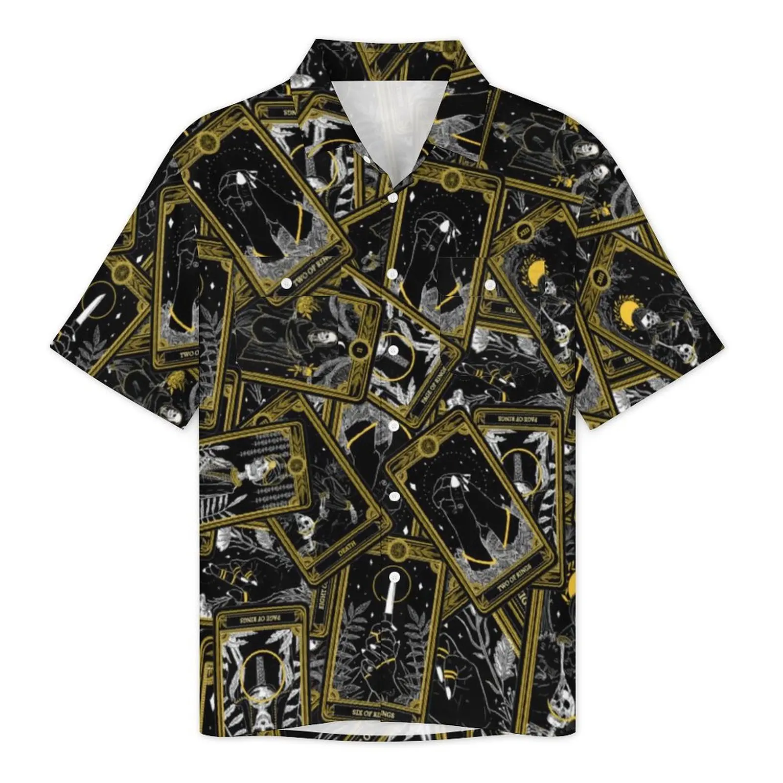 Camisa de playa de cartas de Tarot modernas para hombre, camisas casuales elegantes con estampado Vintage, blusas hawaianas de manga corta, diseño Harajuku, blusas de gran tamaño