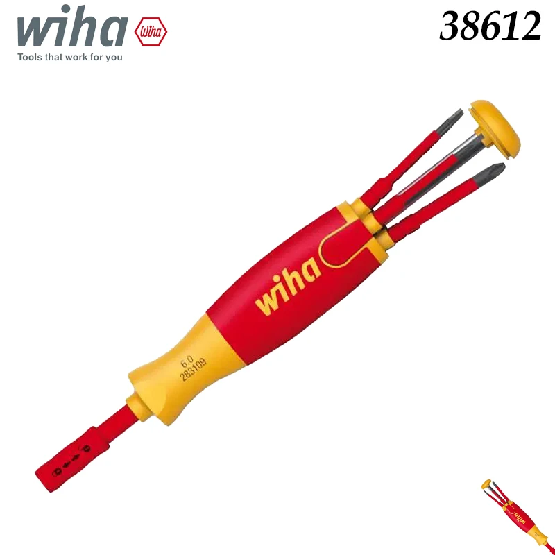 

Wiha 38612 VDE Insulated Multi-Bit Screwdriver Set, Red/Yellow 1000V Rated, for Safe Electrical Work