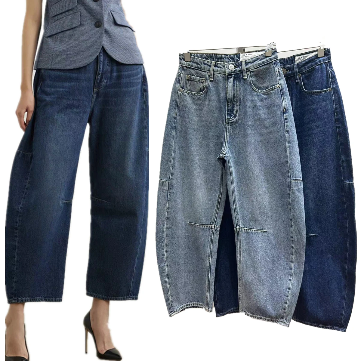 

Maxdutti Minimalist Women's Jeans American Retro Washed Curved Cut Denim Pants Elegant Commuting Jeans Harem Jeans Women