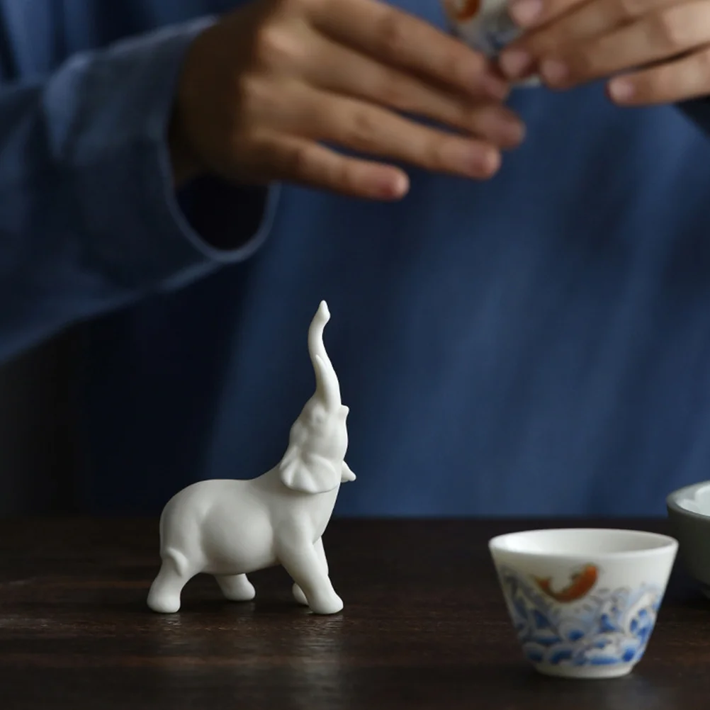 

2Pcs White Porcelain Elephant Decoration Simulated Animals Ornament for Wedding Birthday Graduation Gift