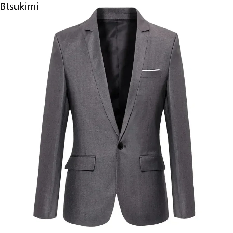 2024 Male Blazers Slim Elegant Suit Jackets Men\'s Business Formal Party Suit Coats Single Button Lapel Casual Solid Jacket Men