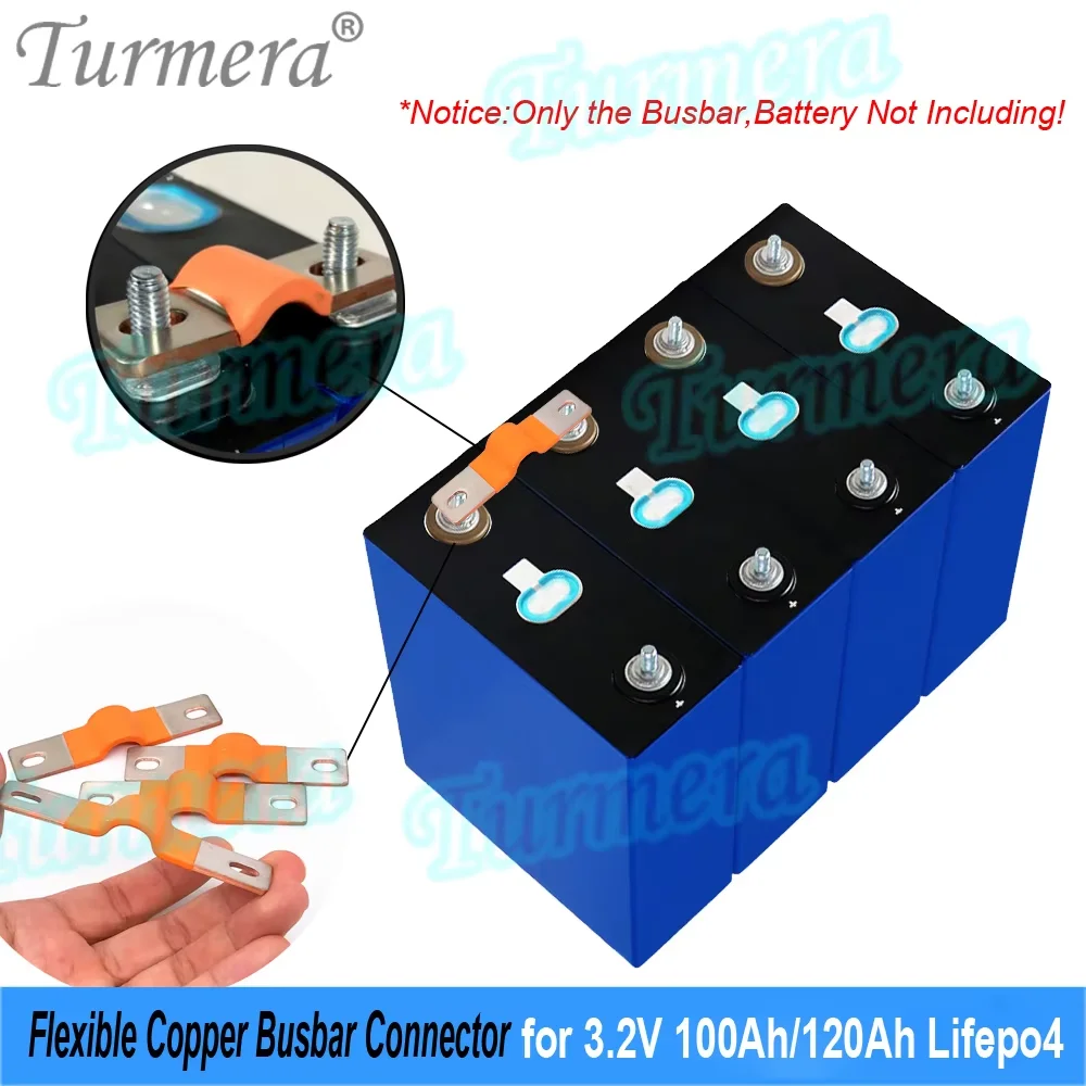 Turmera 12V Lifepo4 Battery Flexible Busbar Copper Connecter Hole to Hole 50mm 2mm 300A Use in 3.2V 100Ah 120A Lifepo4 Batteries