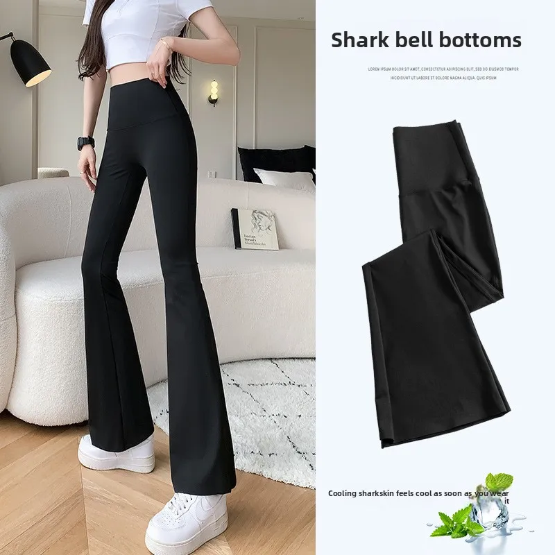 

High Waist Thin Yoga Pants Women's Inner Wear Spring Summer Slimming Fitn Hoof Nine Points ark Fin Bell Bot