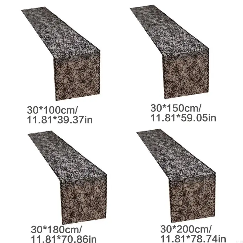 Black Lace Halloweens Table Polyester Fabric Party Decoration Wrinkle Resistant Machine Washable Designs A2BB