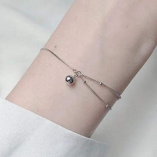 

Real 925 Sterling Silver Bead Chain Geometric Charm Bracelet for Women Trendy Fine Jewelry Minimalist Light Luxury Accessory