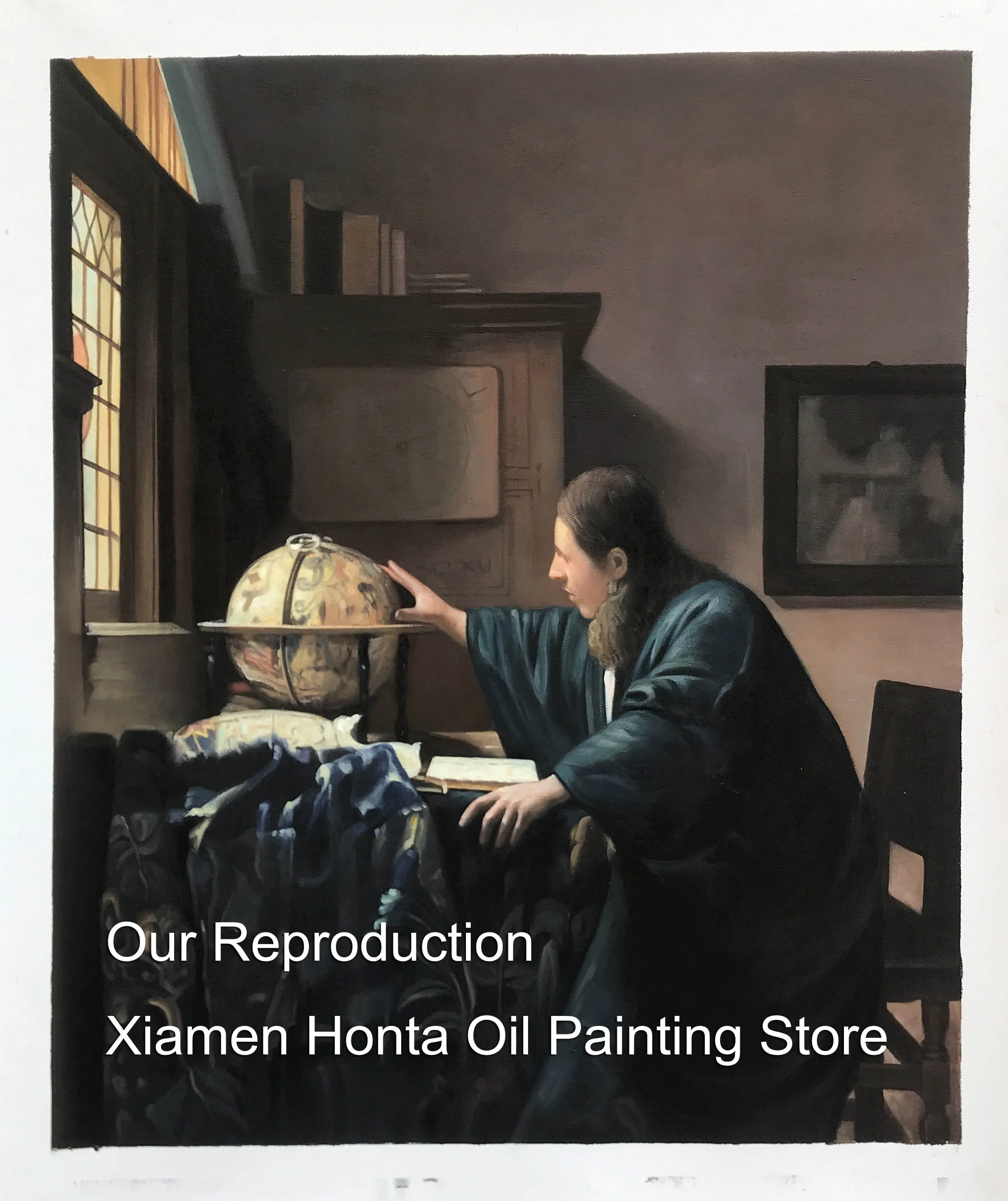 Oil Painting Reproduction on Linen Canvas,The Astronomer by Johannes Vermeer ,Free Fast Shipping ,100% handmade,Museum Quality