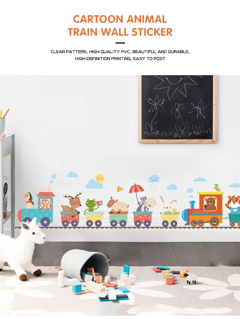 Cartoon Cute Animals Train Wall Stickers For Kids Rooms Home Child Bedroom  Skirting Wall Decor Self Adhesive Sticker Wallpapers - AliExpress, image size:800x1061