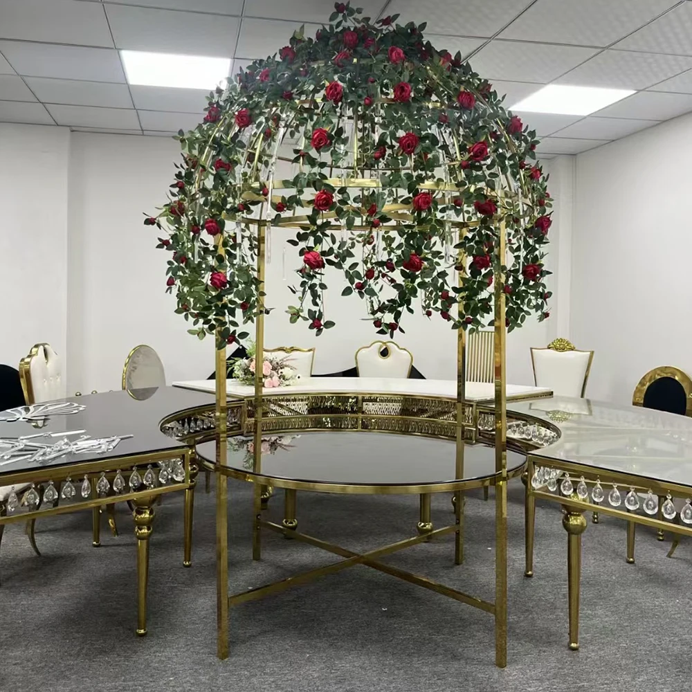 Luxury Wedding Furniture Crystal Top Stainless Steel Dining Table