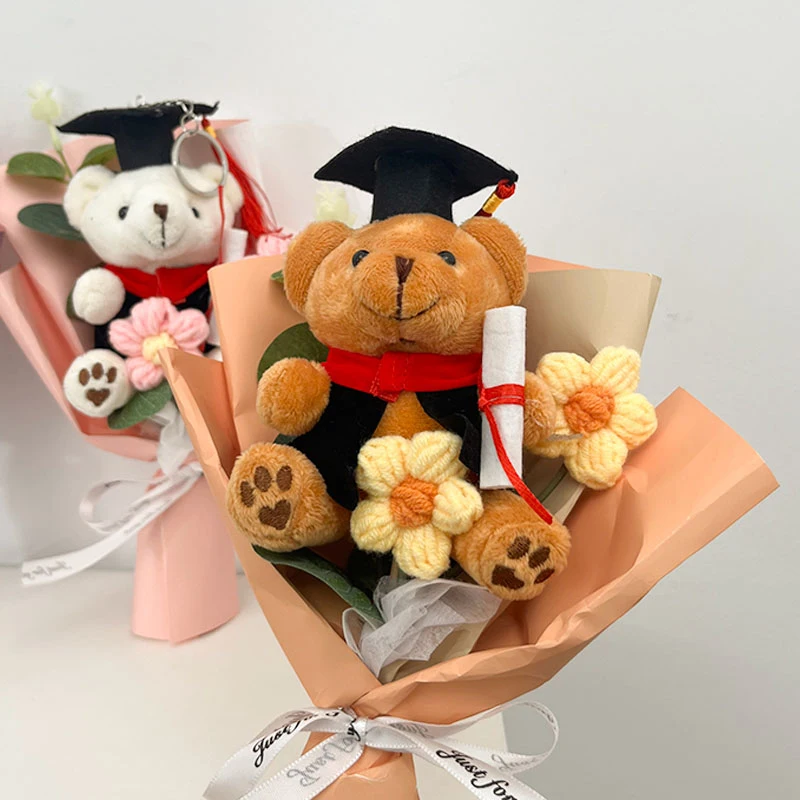 Little Bear Graduation Flower Bouquets Crochet Flowers Bouquet Students Graduation Gifts Artificial Flowers Wedding Guests Gift