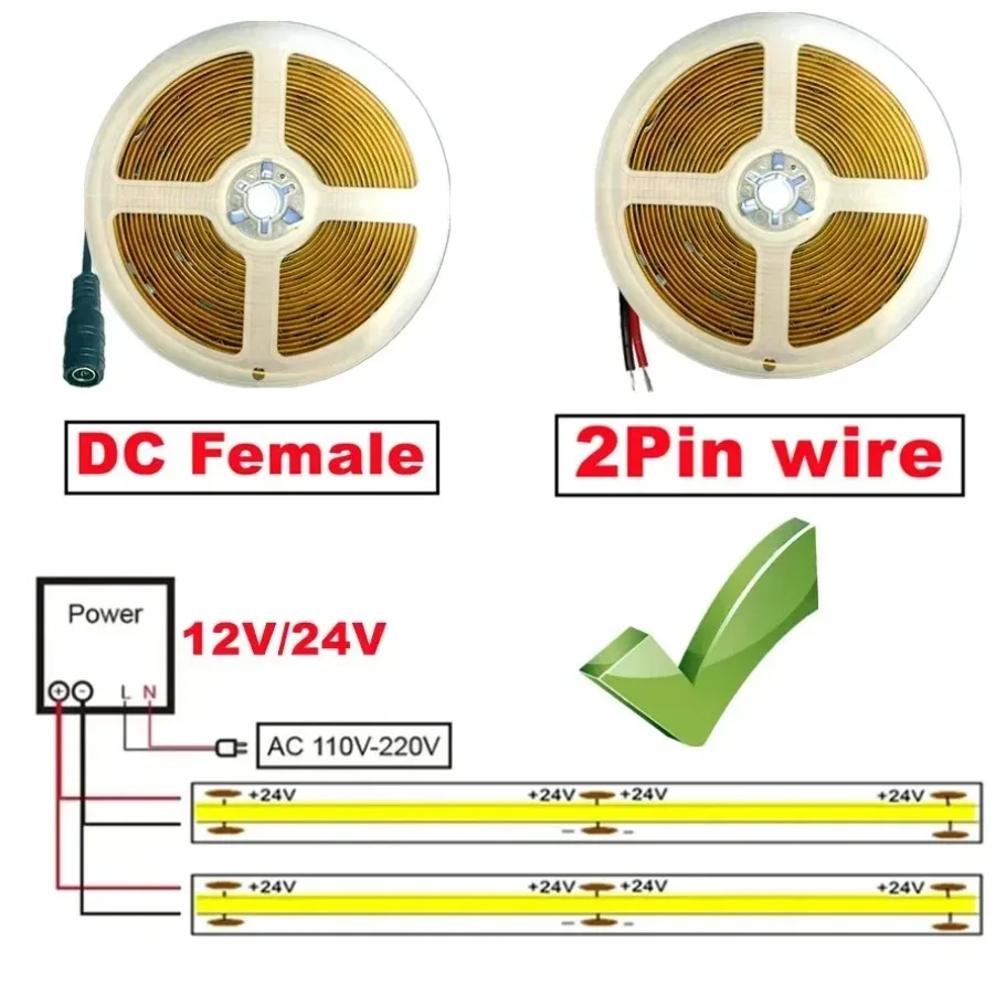 12V/24V COB Strip 8MM COB LED Light Bar 480Leds/M High Density Flexible Ribbon Rope Tape Cabinet Light 3000K 4000K 6000K Lights