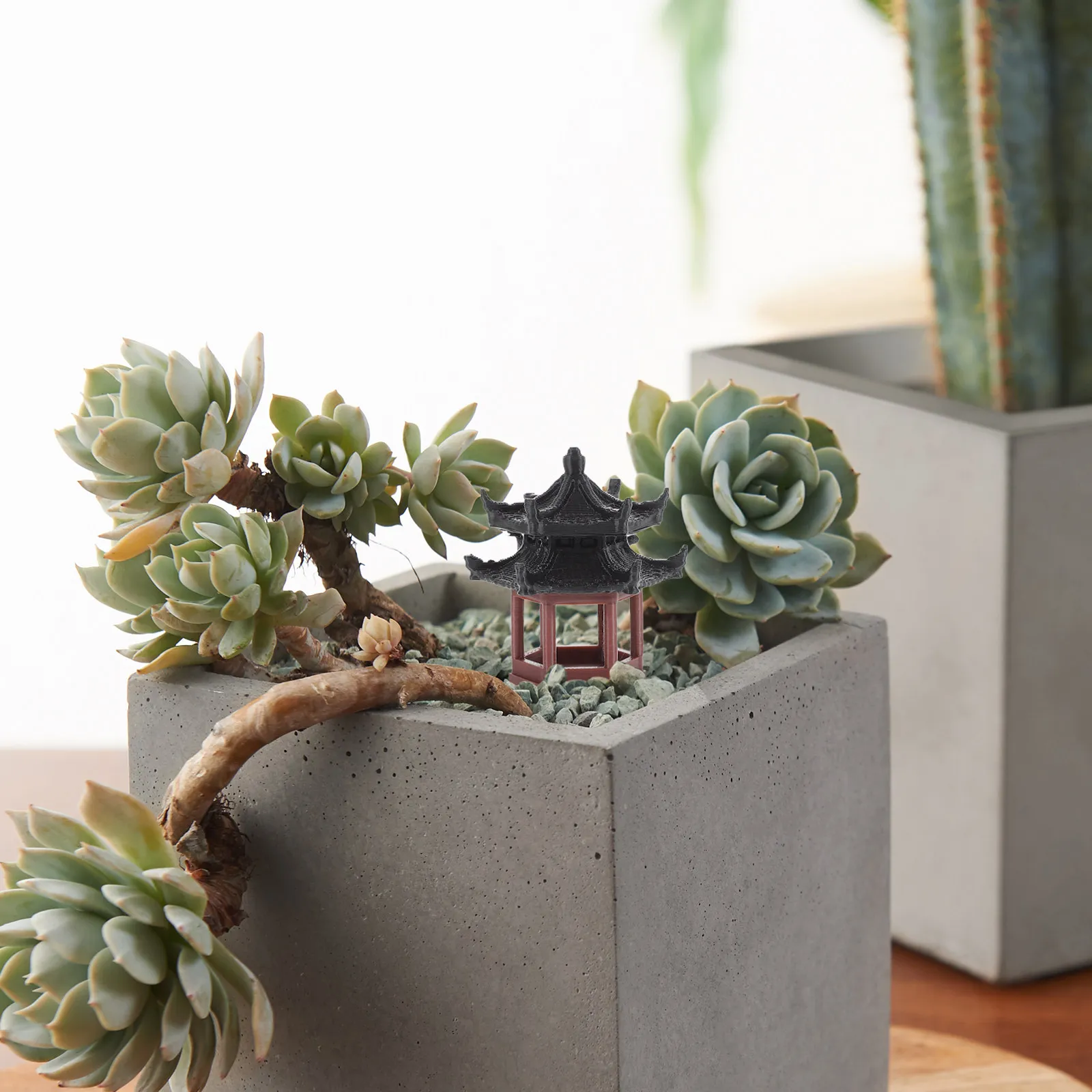Exquisite Mini Hexagon Pavilion Statue Traditional Chinese Architecture Decor for Bonsai Micro Landscape Fish Tank Terrarium