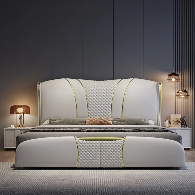 high-end leather double bed 180x200 king size comfortable Bed bases and frames minimalist bettgestelle und rahmen home furniture