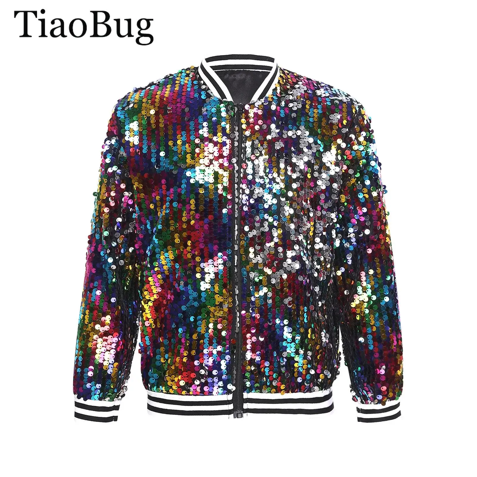 

Teen Girls Long Sleeve Sparkle Baseball Jackets Coat Shiny Sequin Hip Hop Jazz Street Dance Outerwear Carnivals Bomber Jackets