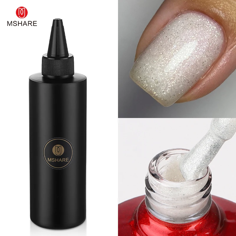 MSHARE 250 ml Gummibasis-Gel-Tarn-Nachfüllung, milchig rosa, weiß, glitzernd, goldfarben, französische Maniküre, Farbbasis, großes Volumen