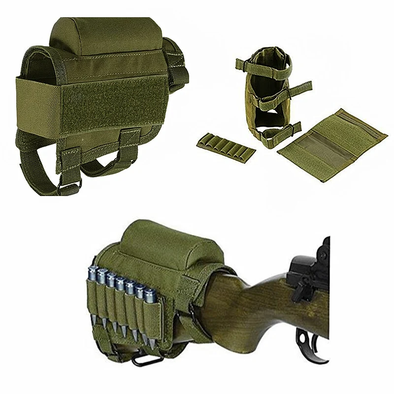 Adjustable Outdoor Tactical Butt Stock Rifle Cheek Rest Pouch Bullet Holder Nylon Riser Pad Ammo Cartridges Bag