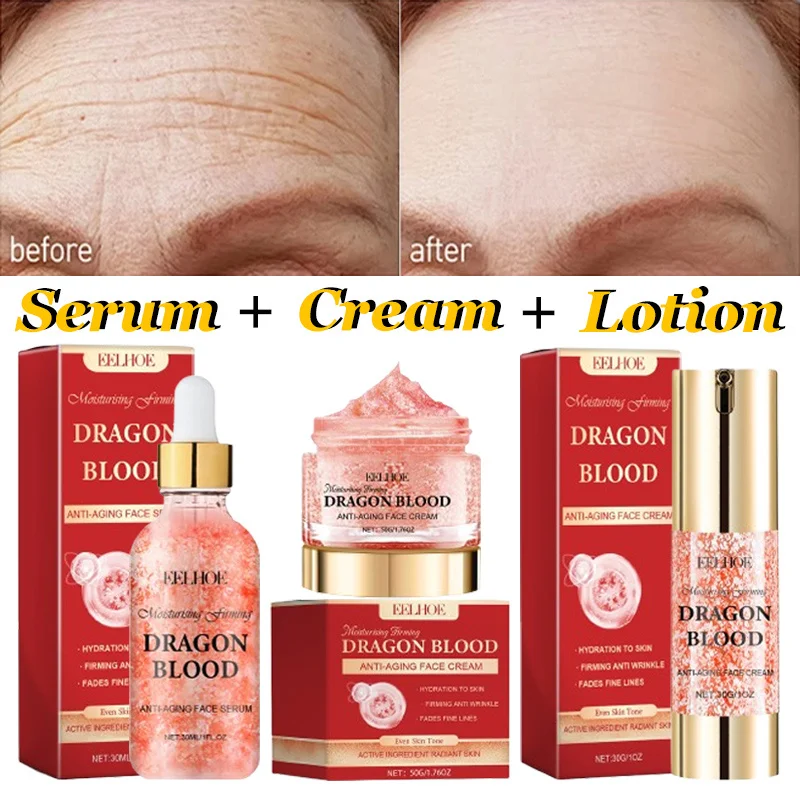 

Dragon Blood Wrinkle Remover Face Set Instant Firming Lifting Anti-Aging Serum Fade Fine Line Whitening Korean Skin Care Product