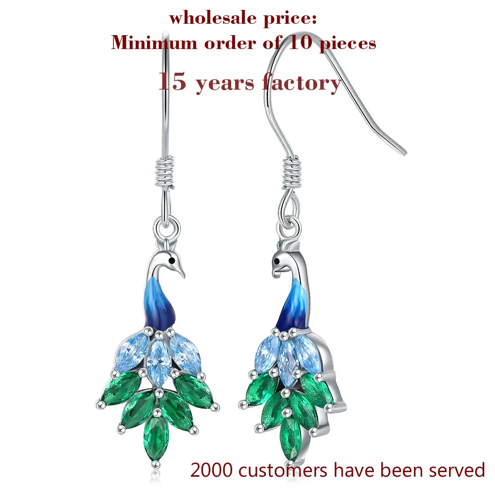 

925 Sterling Silver Cute Animal Peacock Feather Dangle Earrings With Zircon Mother's day Jewelry Birthday Gifts for Women Mom