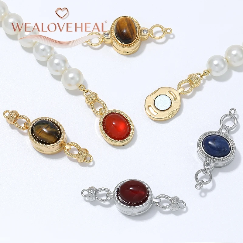 verschluss schmuck, armband verschluss, 18K Vergoldeter Messing-Magnetverschluss 37x12mm Ovaler Edelstein-Verbinder für DIY Perlenkette Armband Schmuckherstellung Zubehör – Detail 15