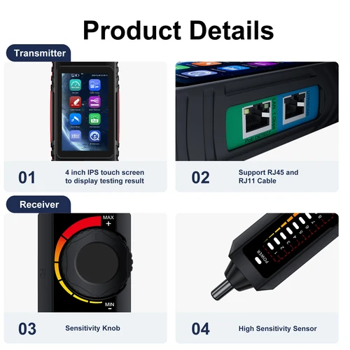 Imagen 2 del producto WANGLU-probador de Cable de red RJ45, rastreador de Cable, probador LAN, Kit de herramientas de red, probador de Cable UTP, localizador de Cable PoE