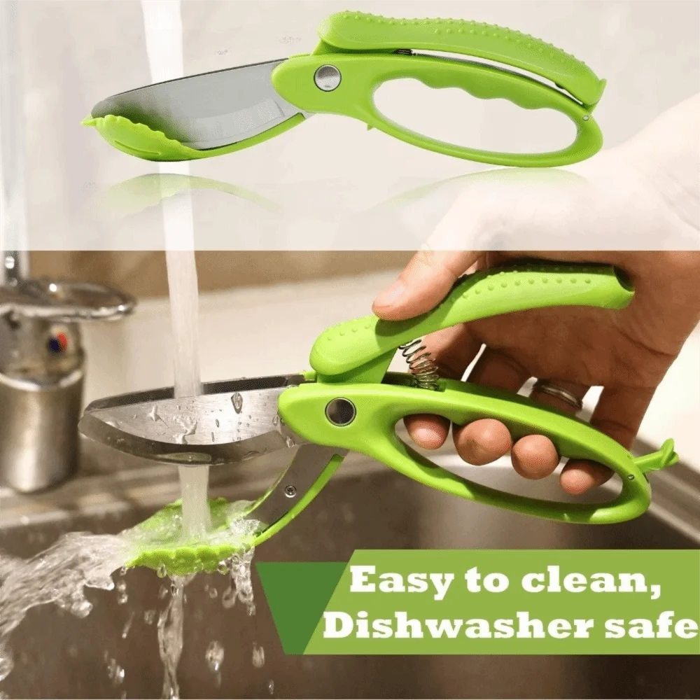 Stainless Steel Salad Scissors Double Blades With Spring-Loaded System Lettuce Chopper Salad Chopper Food Preparation