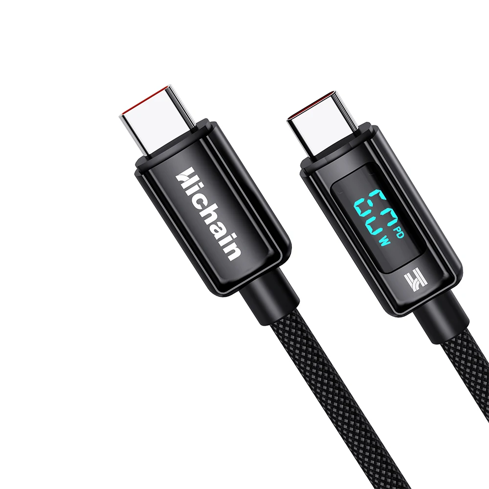 

2pack PD60W USB C To Type C Fast Charging Cable With LED Digital Display Screen 1.2M/1.8M For Phone Laptop And Other Devices