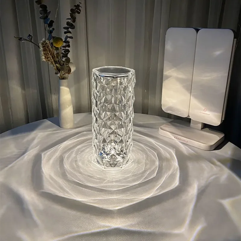 Nordic Crystal Lamp - A beautiful Nordic Crystal Lamp illuminates a modern bedroom with a soft glow.