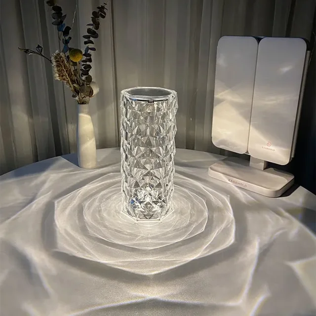 Nordic Crystal Lamp - A beautiful Nordic Crystal Lamp illuminates a modern bedroom with a soft glow.