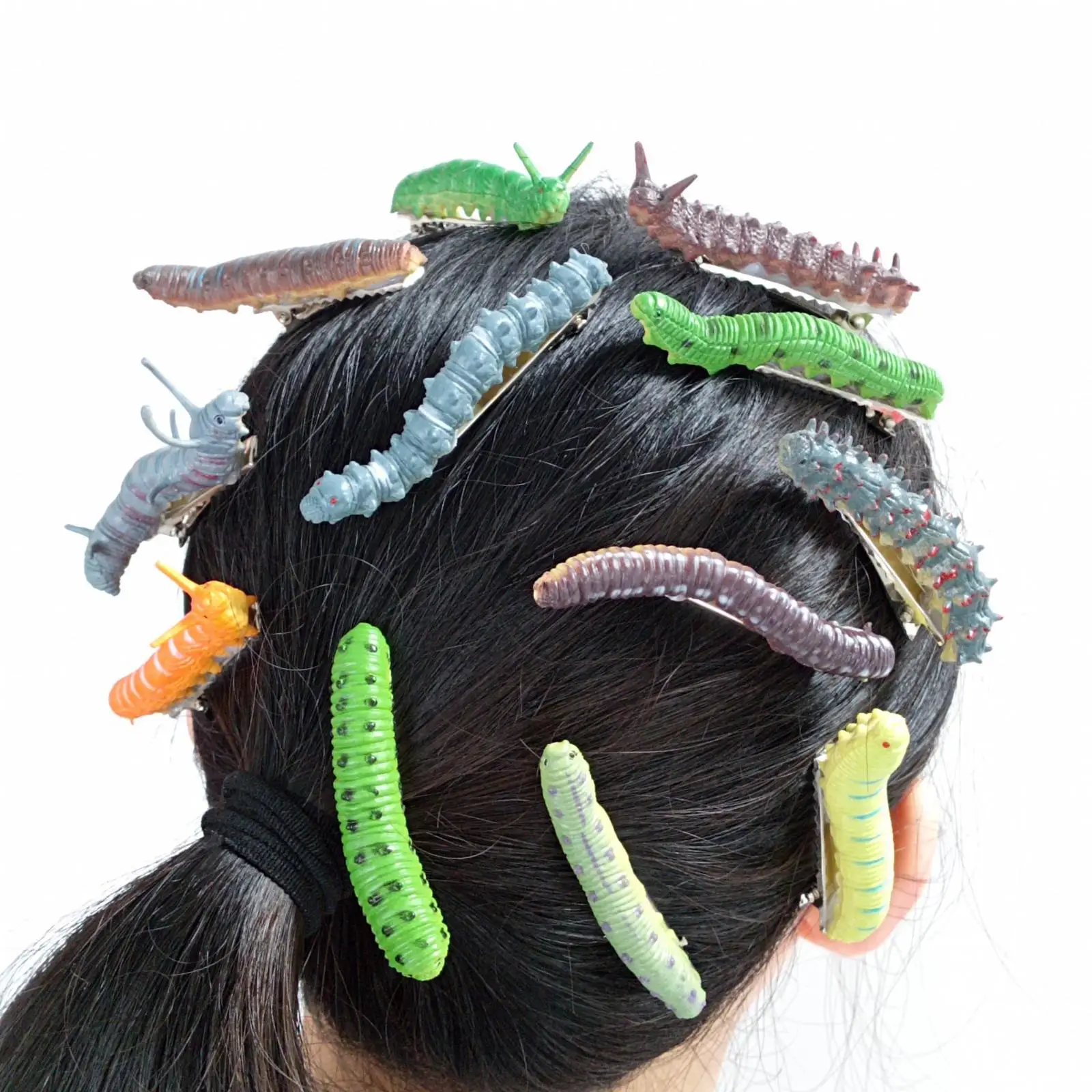 

12x Caterpillar Hair Clips Animal Model Crawl Halloween Hair Barrettes Gift for Friends Decorative Prank Supplies Barrettes
