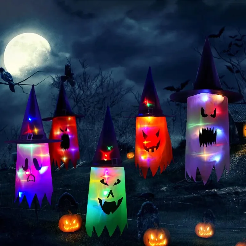 1PC  Multicolor LED Glowing Witch Hat Halloween Decor Flashing Light Up Cosplay Hat for Party Costume Prop