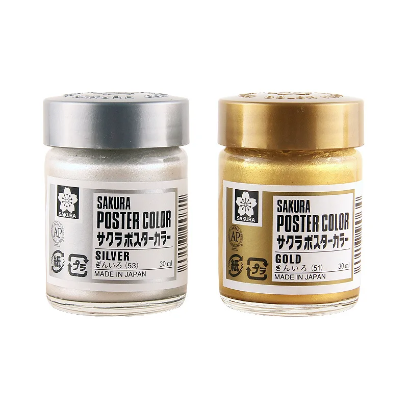 

Japanese SAKURA Gouache Paint 30ml Calligraphy Copy Spring Festival Couplets Silver Powder Chinese Gold Powder Degumming Gouache