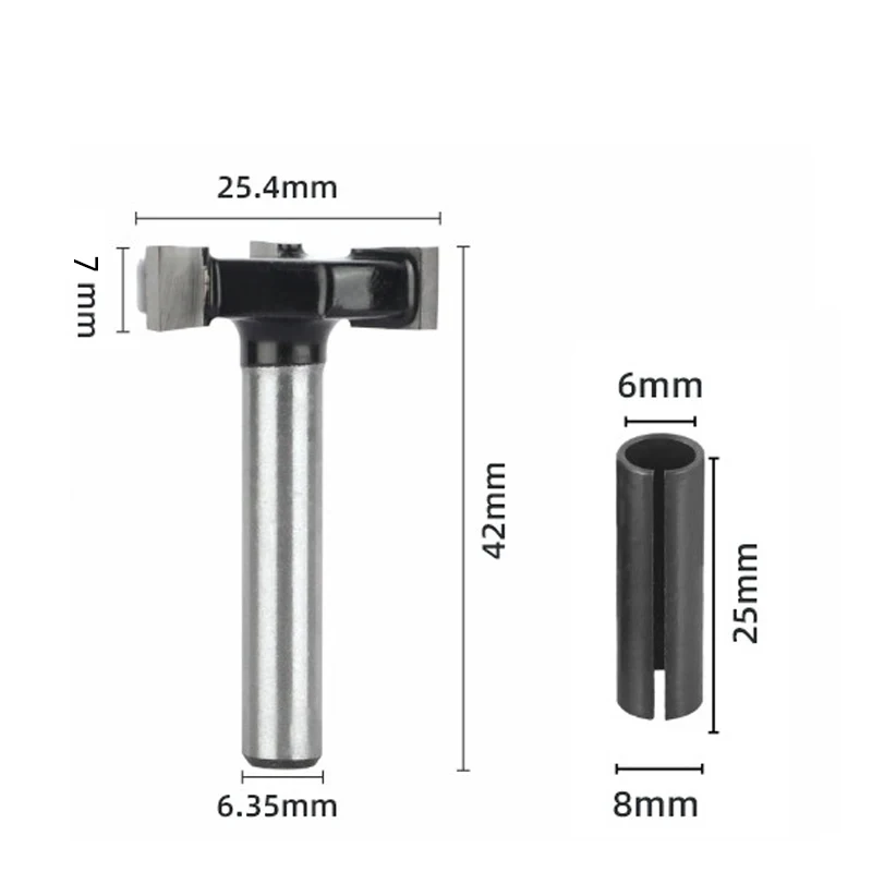 1/4 Shank Woodworking Milling Cutter T Shaped Slotting Cutter Bottom Cleaning Knife Slot Knife Used for Pulling and Slotting