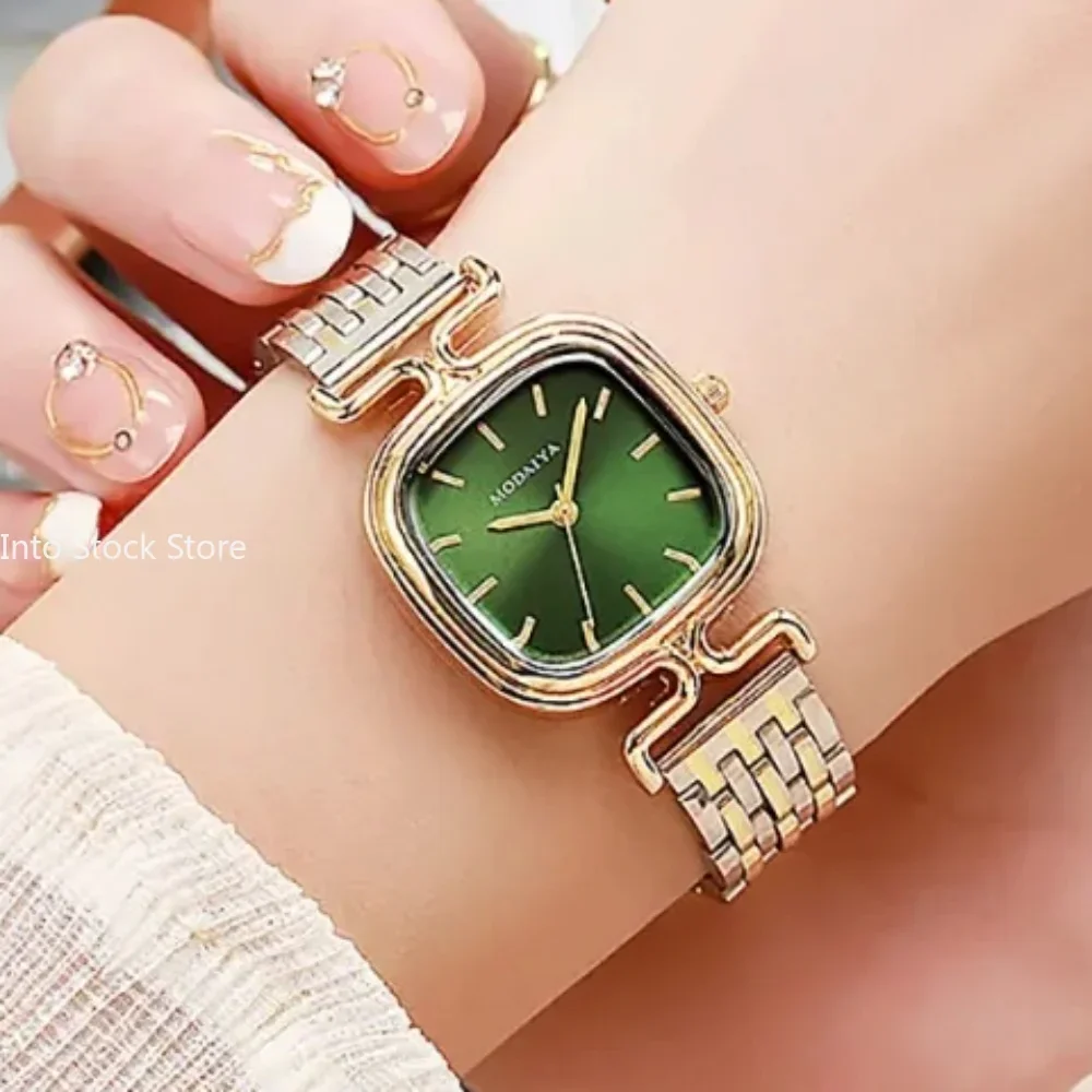 

Модные женские простые маленькие квадратные кварцевые часы, роскошные женские часы из нержавеющей стали с золотым ремешком, деловые часы, наручные часы