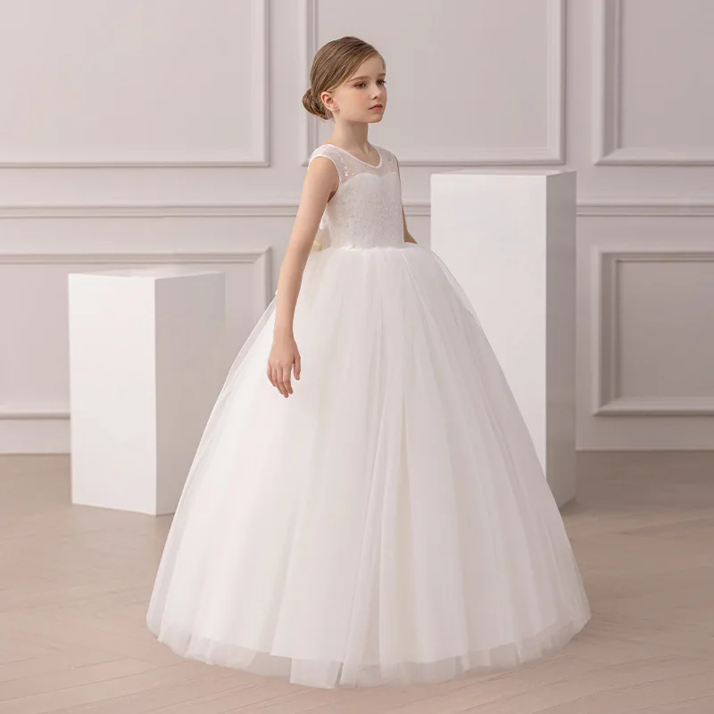 Mädchen glitzerndes Tüll-Puffärmel-Vintage-Kleid, Prinzessin, Hochzeit, Brautjungfer, Party, Urlaub