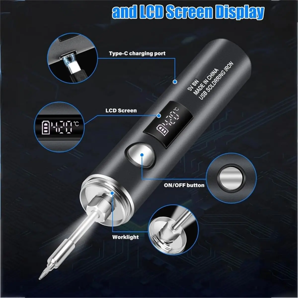 Utility Design Portable Cordless Soldering Iron Kit, 1400mAh LCD Digital Adjustable Temperature Thermostatic Soldering for DIY R