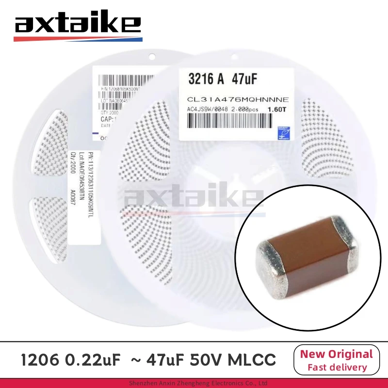 

2Kpcs 0.22uF - 47uF 1206 1uF 2.2uF 4.7uF 10uF 22uF 220nF 470nF 224K 474K 105K 475K 106K 50V X7R 3216 SMD Ceramic Capacitor MLCC