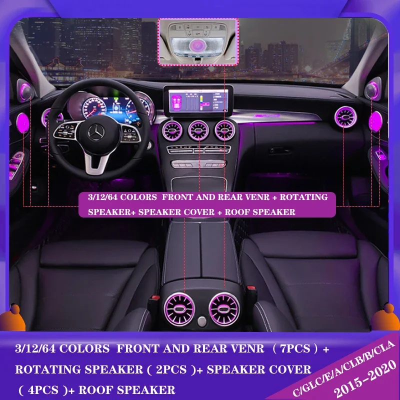 

Для Benz C/GLC C-Coupe W205 X253 Для AMG C43 C63 Автомобильная декоративная лампа MB Светодиодные вентиляционные отверстия Сопло окружающего освещения 3D Твитер Динамик