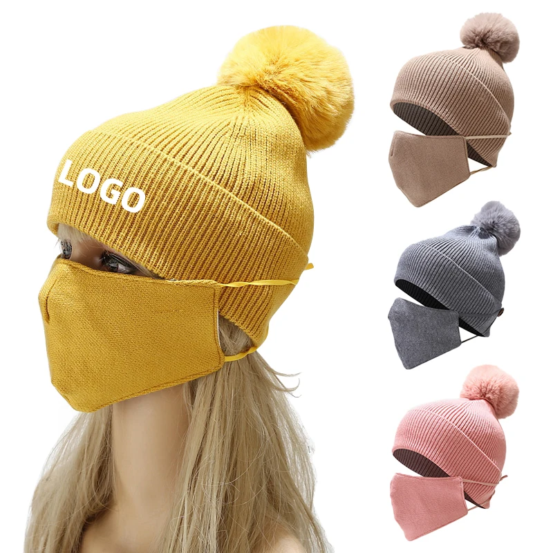 2023 Fashion Outdoor Fleece Hat Custom Logo Parent-child Winter Fashion Warm Beanie Hats With Mask Suits For Mother Dad And Kid