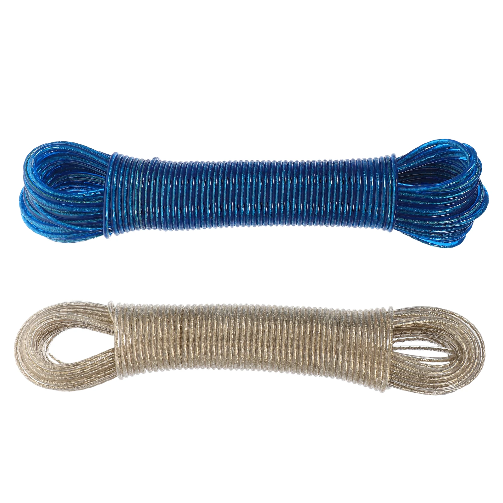 2 قطعة حبل الغسيل الشفاف الأزرق PVC المغلفة أسلاك الفولاذ المحمولة السفر خط الغسيل في الهواء الطلق تجفيف السفر حبل الغسيل