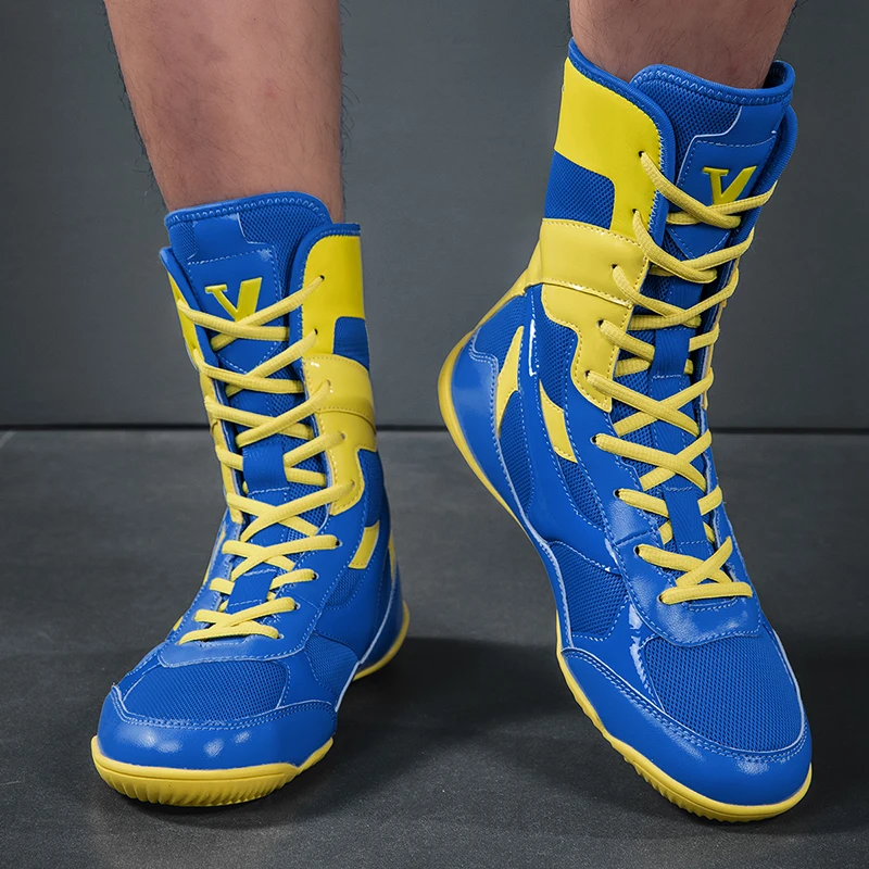Professional Wrestling and Boxing Shoes Color-blocked Mid-top Wear-resistant Flat Anti-slip and Breathable Sports Shoes