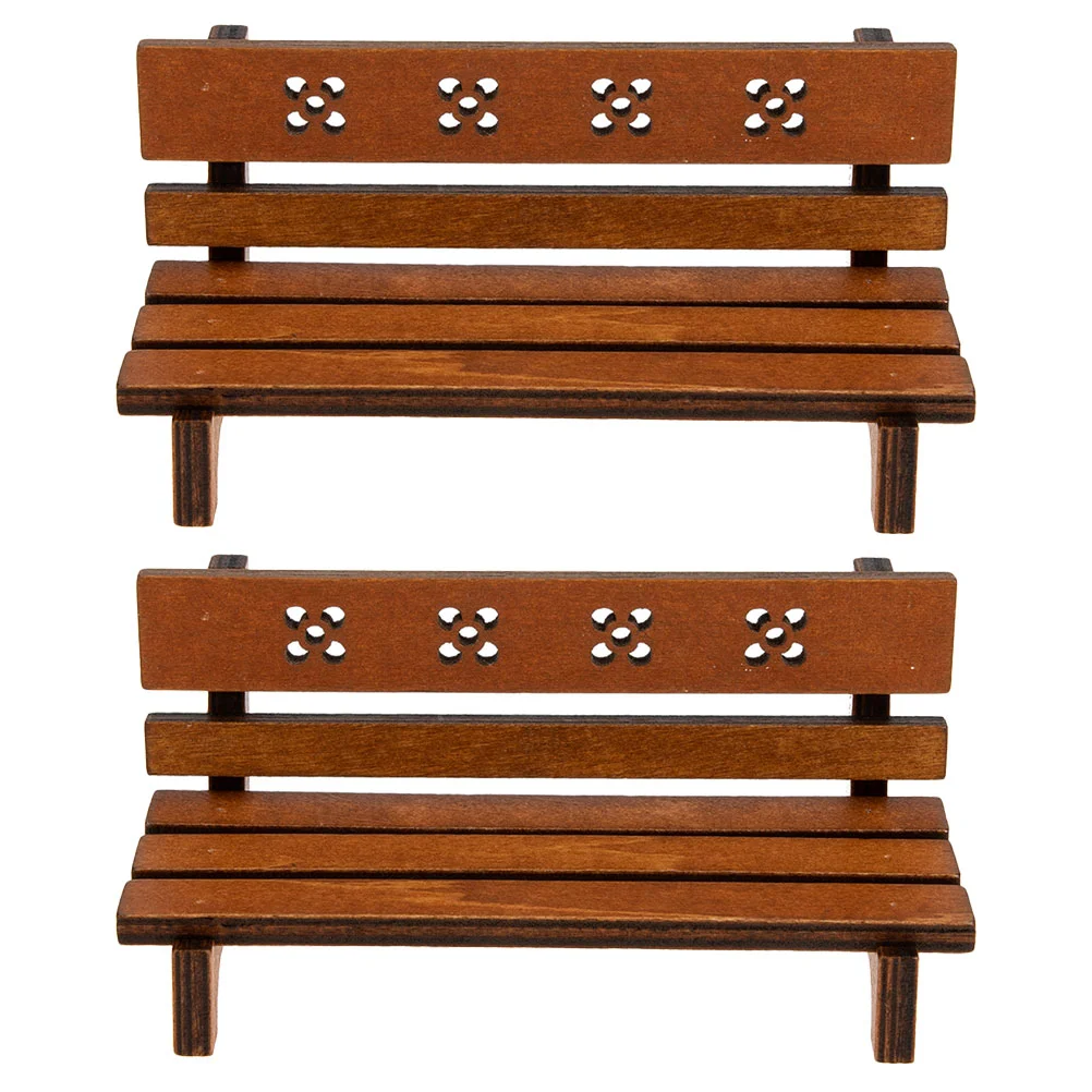 Banc de maison modèle Mini jardin paysage meubles en bois ornements miniatures fournitures 2 pièces