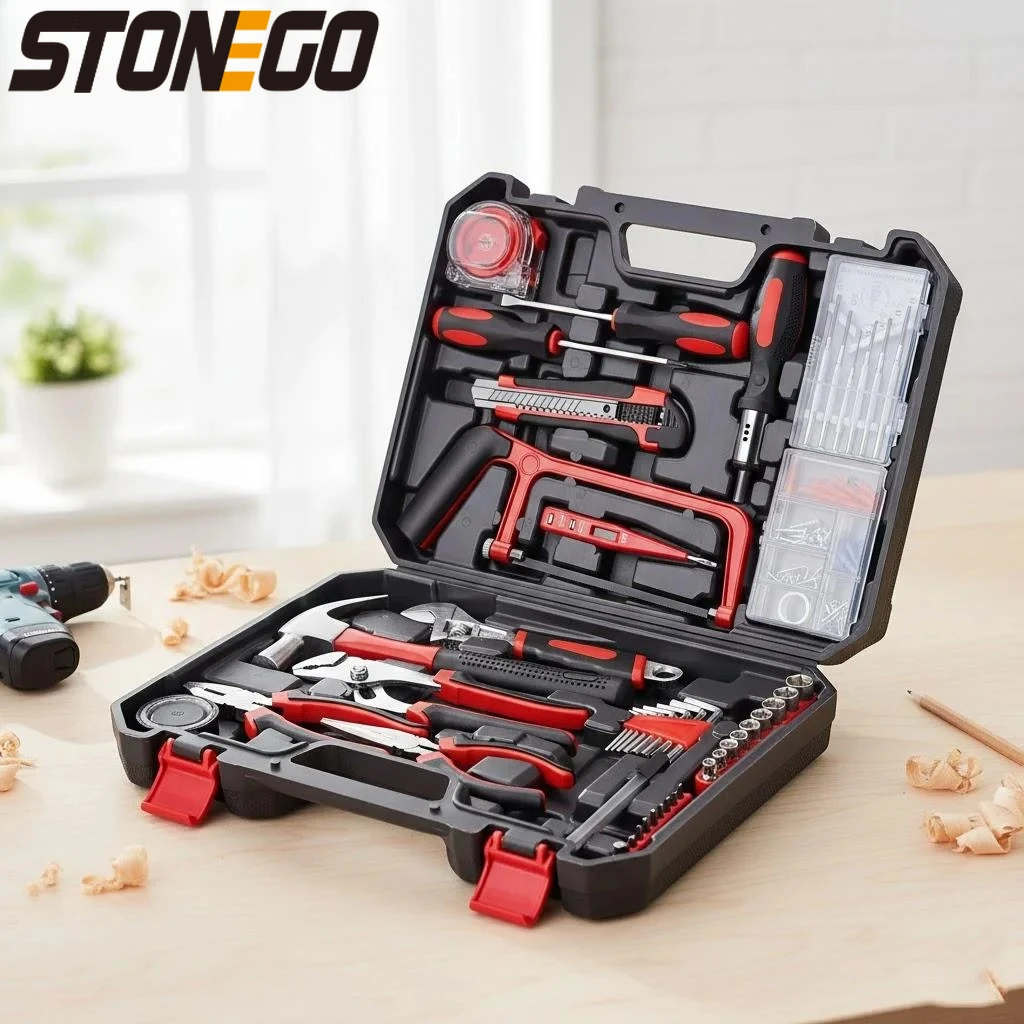 19 43 108pcs Hand Tool Set Home DIY Kit with Saw Screwdriver Hammer Tape Wrench Pliers for Household Repairs