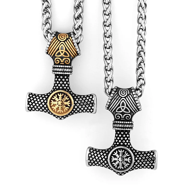 High Quality Double-sided Viking Rune Men's Pendant Necklace Men's Thor Hammer Pendant Jewelry Gift