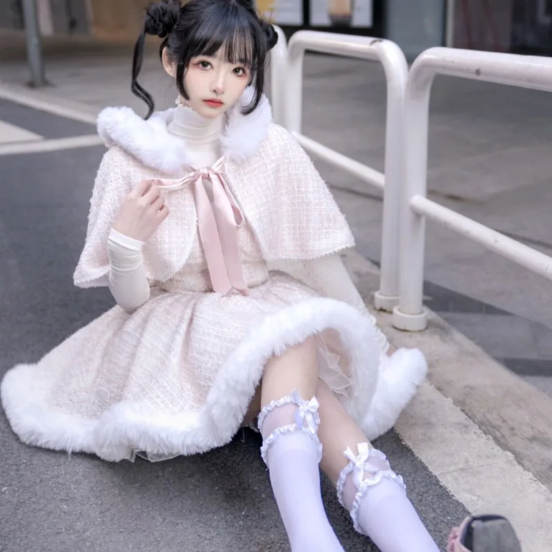 French Women's Fashion Sweet Princess Three-piece White Long-sleeved Base Tops Kawaii Lolita Dress Elegant Senior Sense Outwear