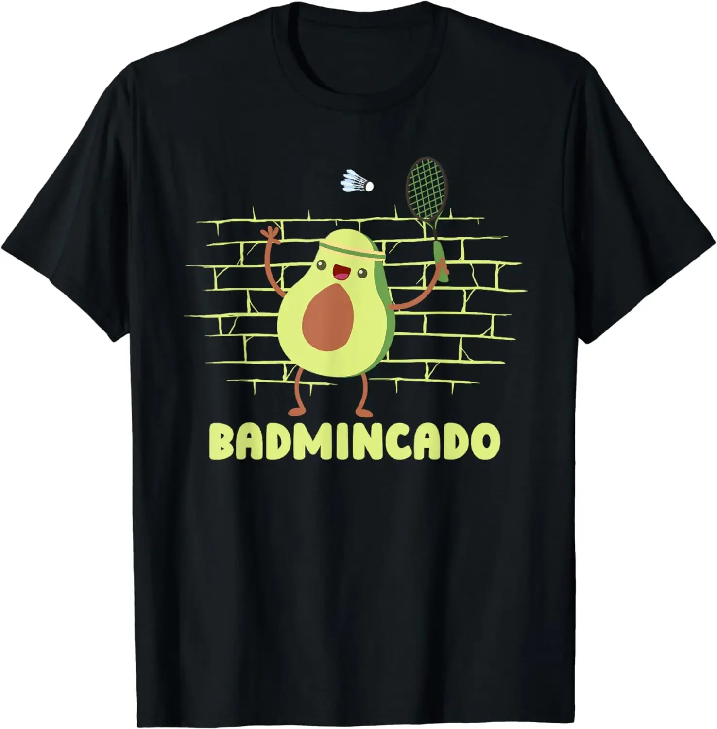 

Funny Avocado Badminton Player Graphic Tee Men Cotton Casual T-Shirt